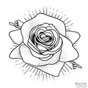 fineline rose with stem as cursive words that say with pain comes strength tattoo design idea