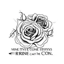 fineline rose with stem as cursive words that say with pain comes strength tattoo design idea