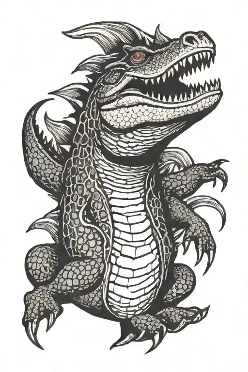 Makara crocodile swimming tattoo design idea