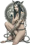 nude goth slave girl on her knees chained huge wolf with long ears tattoo design idea