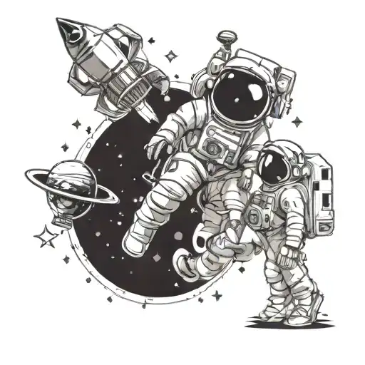 Telescopes and astronauts with planets tattoo design idea