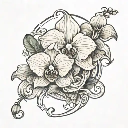 Orchid with aries ram tattoo design idea