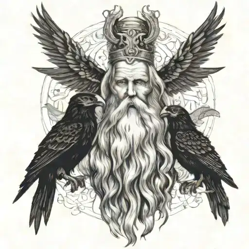 Odin with Huginn and Muninn tattoo design idea