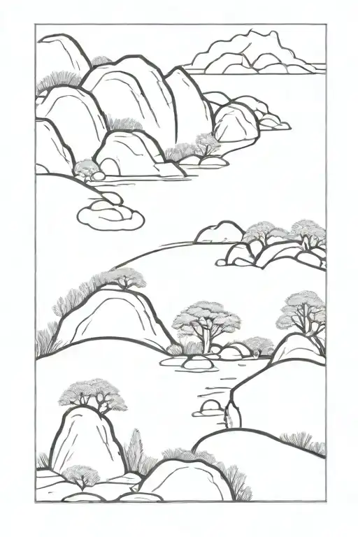 Japanese dry rock garden scene tattoo design idea
