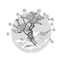 tori gate, cherry blossoms, geisha and Mount Fuji  tattoo design idea