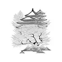tori gate, cherry blossoms, geisha and Mount Fuji  tattoo design idea