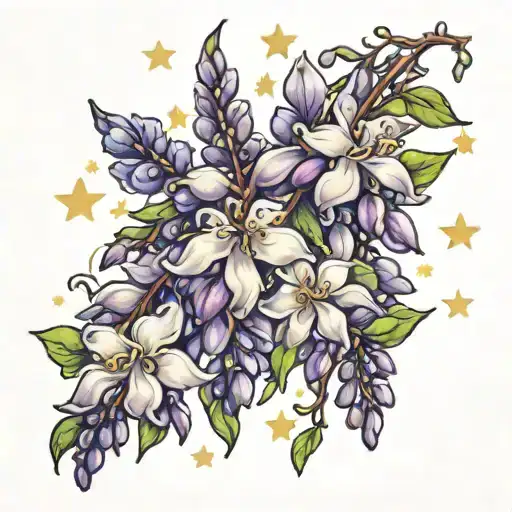 wisteria flowers and stars tattoo design idea