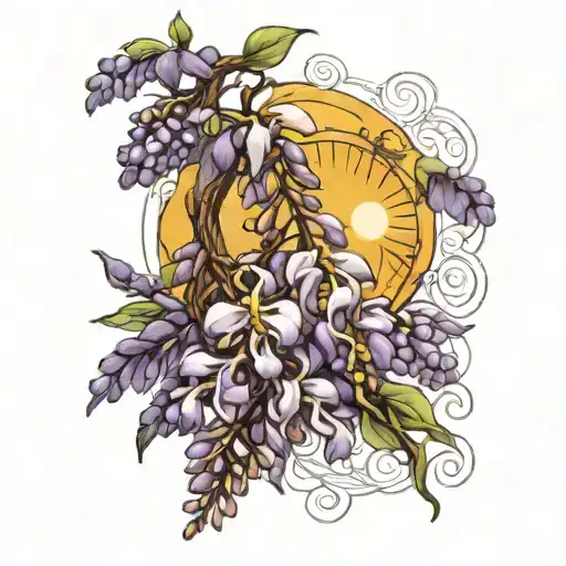 wisteria flowers and sun tattoo design idea