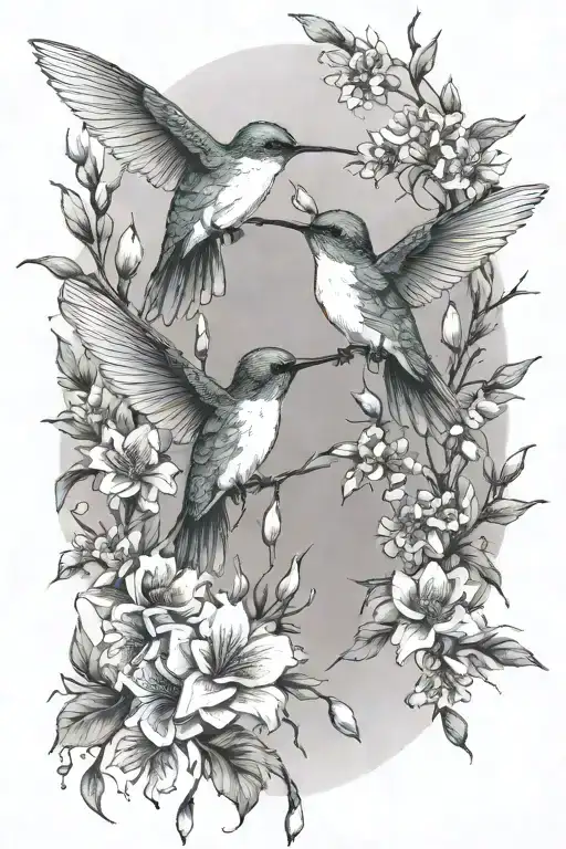 humming birds with pussy willows tattoo design idea