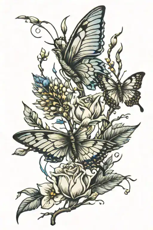  pussy willows with butter fly tattoo design idea