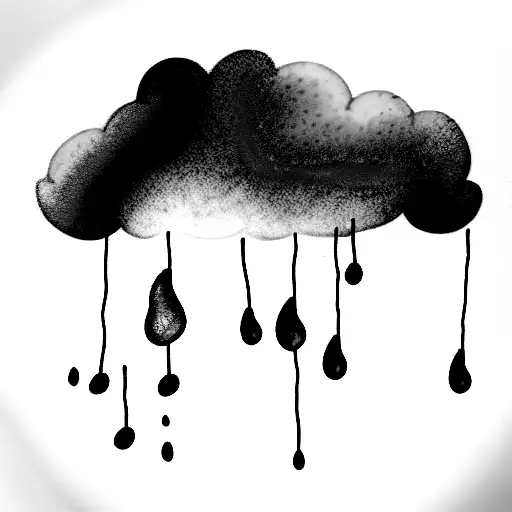 black cloud outline with rainbow colored raindrops transitioning to flowers tattoo design idea