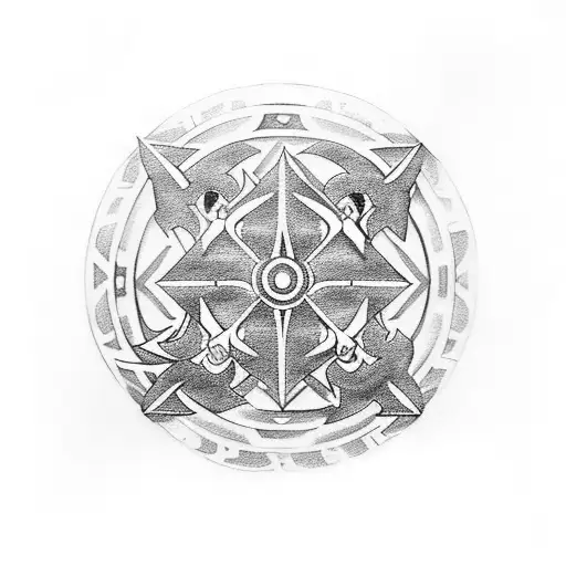 Hunter X Hunter Phantom Troupe symbol surrounded by intricate blackwork patterns tattoo design idea