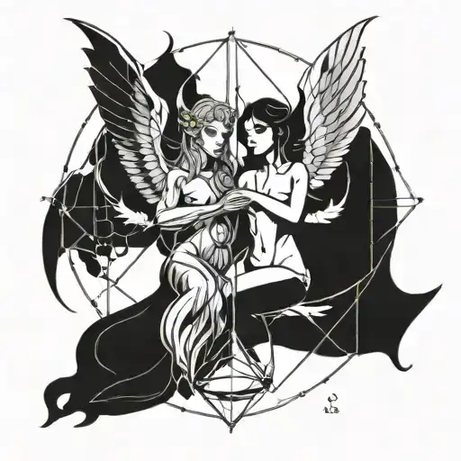 Demon and angel on the scales tattoo design idea