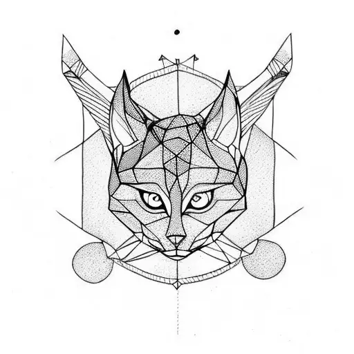 arrow with geometric cat face in the middle tattoo design idea