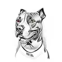 A sketch-style portrait of your favorite pitbull wearing a hockey jersey tattoo design idea