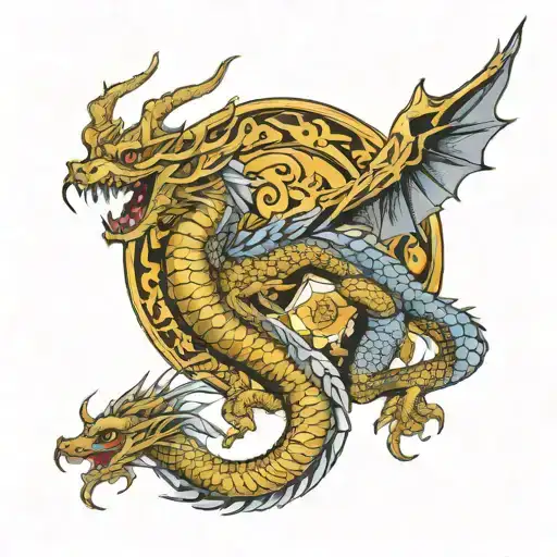 golden dragon and shellback combined tattoo design idea