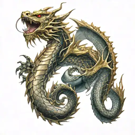 golden dragon and shellback combined tattoo design idea