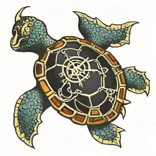 golden dragon shellback turtle with a anchor tattoo design idea