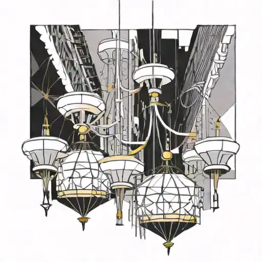 Chandelier swinging through a city  tattoo design idea