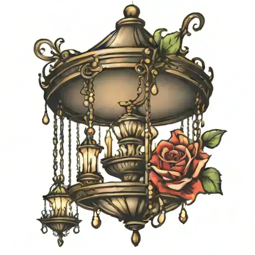 Chandelier swinging through a city  tattoo design idea