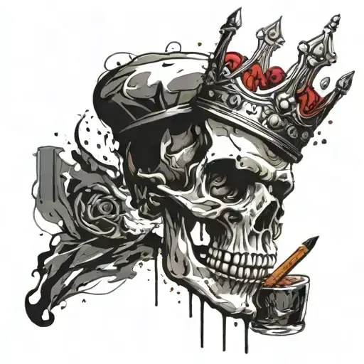 skull wearing crown smoking cigar tattoo design idea
