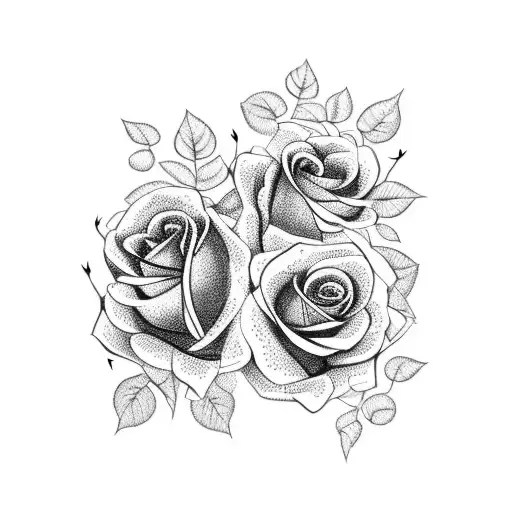 A blackwork design of two roses intertwined with vines and leaves, symbolizing eternal love tattoo design idea