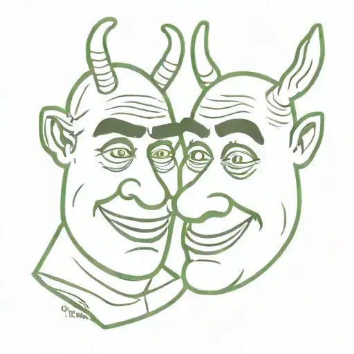 shrek & Donkey  theatre masks tragedy and comedy tattoo design idea