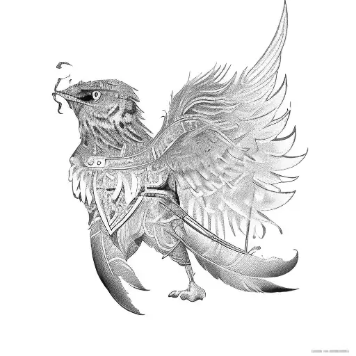 a sword with feathers and wings tattoo design idea