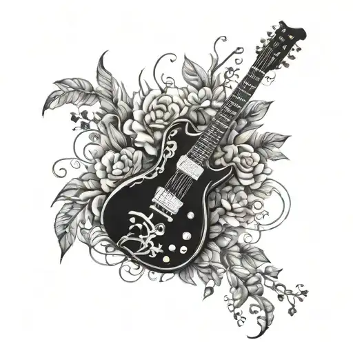 electric guitar with nature tattoo design idea