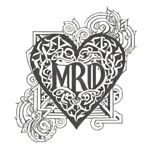 A geometric heart design incorporating the initials of a loved one tattoo design idea