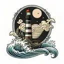 lighthouse standing tall with waves crashing tattoo design idea