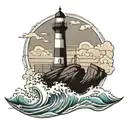 lighthouse standing tall with waves crashing tattoo design idea