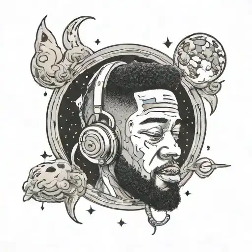 kid cudi man on the moon tattoo design idea