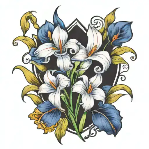 Noah & Owen Iris Calla kids names tattoo design idea