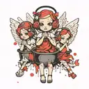3 wise little angel in trash polka style  tattoo design idea