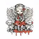 3 wise little angel in trash polka style  tattoo design idea