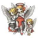 3 wise little angel in trash polka style  tattoo design idea