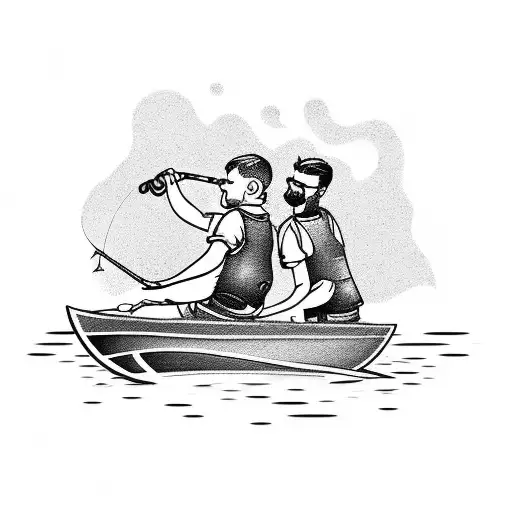 A tattoo of a father and son fishing on a boat tattoo design idea