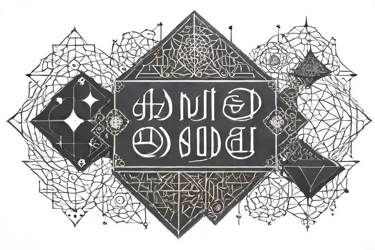 I want you to create a geometrical tattoo that includes an arabic calligraphy of this sentence: ‏وما أكثرك حين صرت وحيدا tattoo design idea