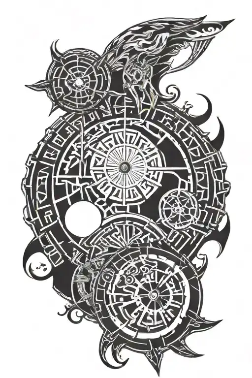 creat a half sleeve forearm black and white tattoo that infuses starwars symbols and pattern and Viking symbol and patte tattoo design idea