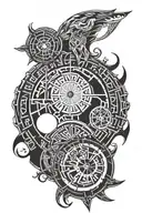 creat a half sleeve forearm black and white tattoo that infuses starwars symbols and pattern and Viking symbol and patte tattoo design idea