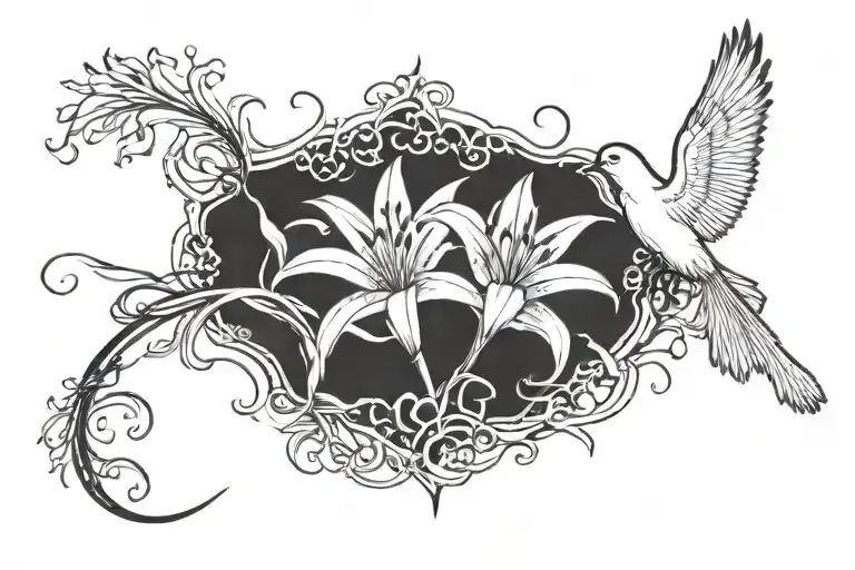 Spider Lily with Dove Flying around it tattoo design idea