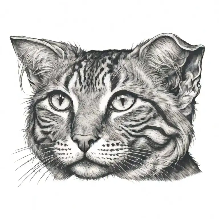 Cat lady head profile holding tattoo design idea