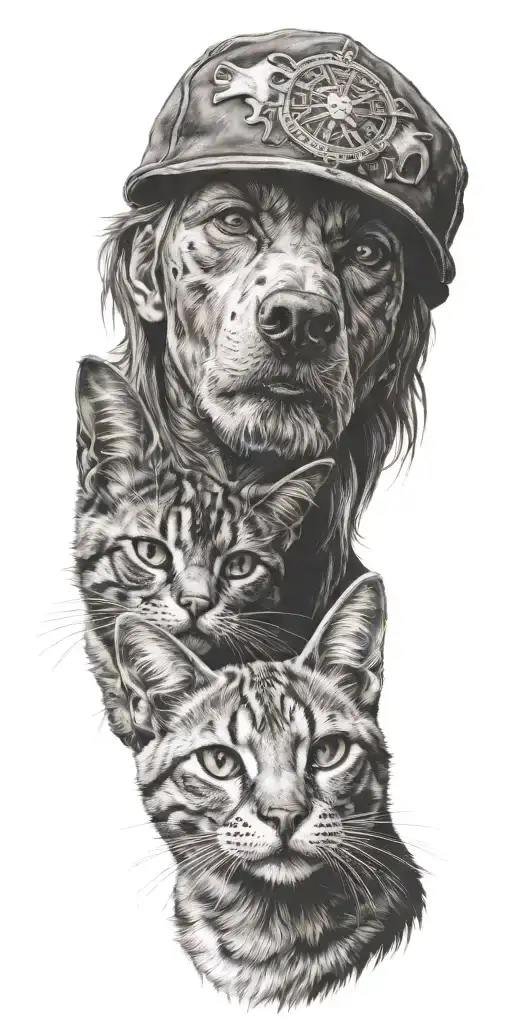 Dog with cat on head tattoo design idea