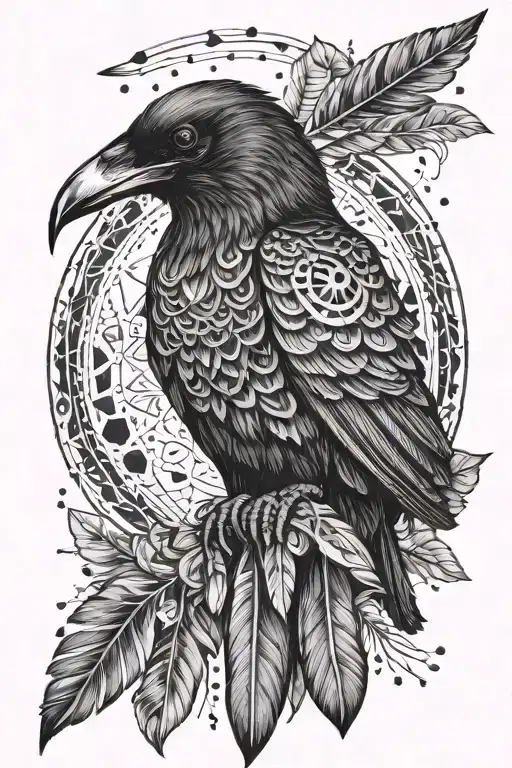 Raven with native american elements incorporated tattoo design idea