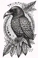 Raven with native american elements incorporated tattoo design idea