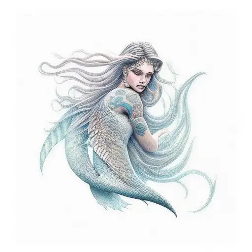 beautiful warrior mermaid tattoo design idea