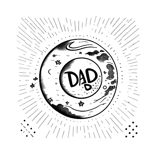 Star & moon combo with "Dad mom" writings in mars background  tattoo design idea