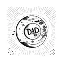 Star & moon combo with "Dad mom" writings in mars background  tattoo design idea