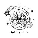 Star & moon combo with "Dad mom" writings in mars background  tattoo design idea